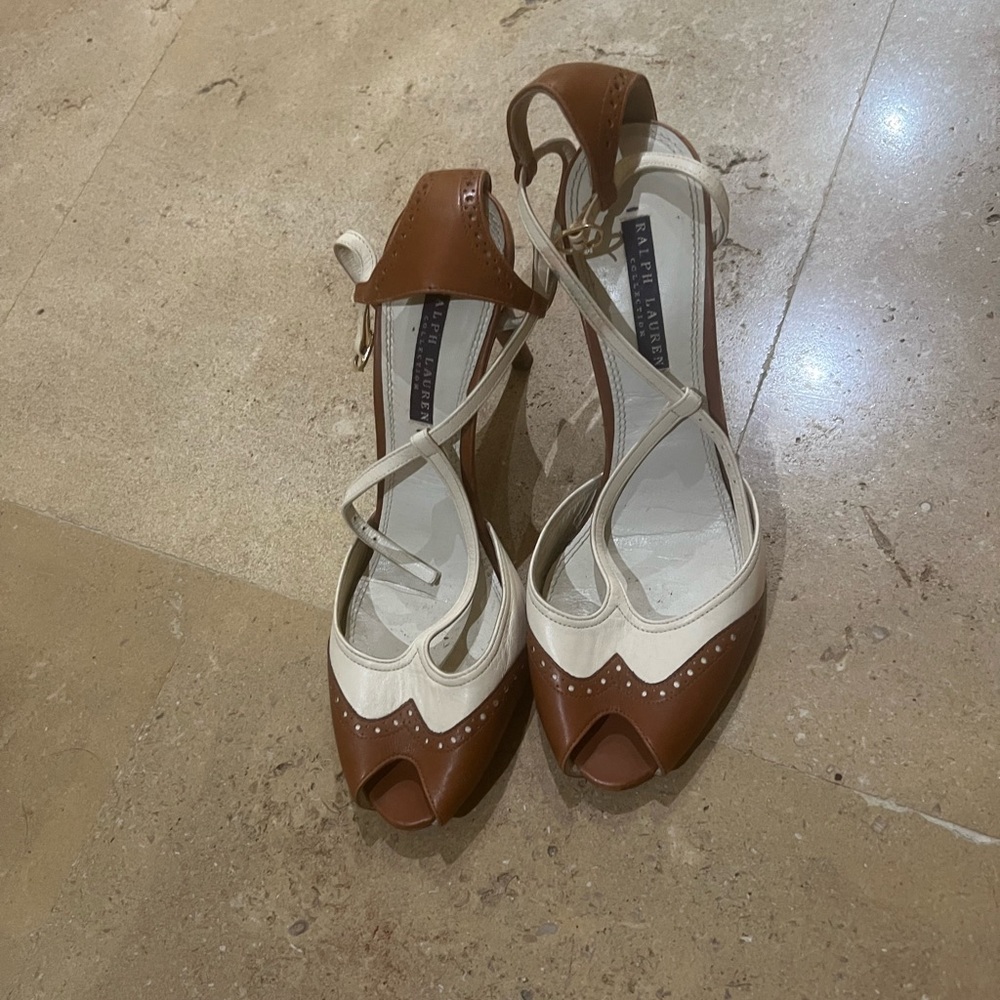 Ralph Lauren two toned leather baby Jane heels with western detail